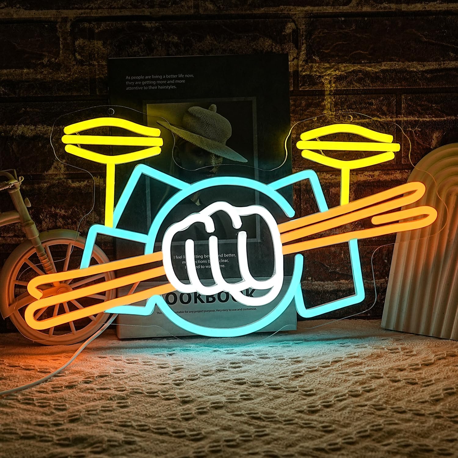 Lighting Decoration Ideas - ป้ายไฟนีออนรูปชุดกลอง ใช้พลังงานจาก USB ไฟ LED สำหรับตกแต่งผนังห้องดนตรี