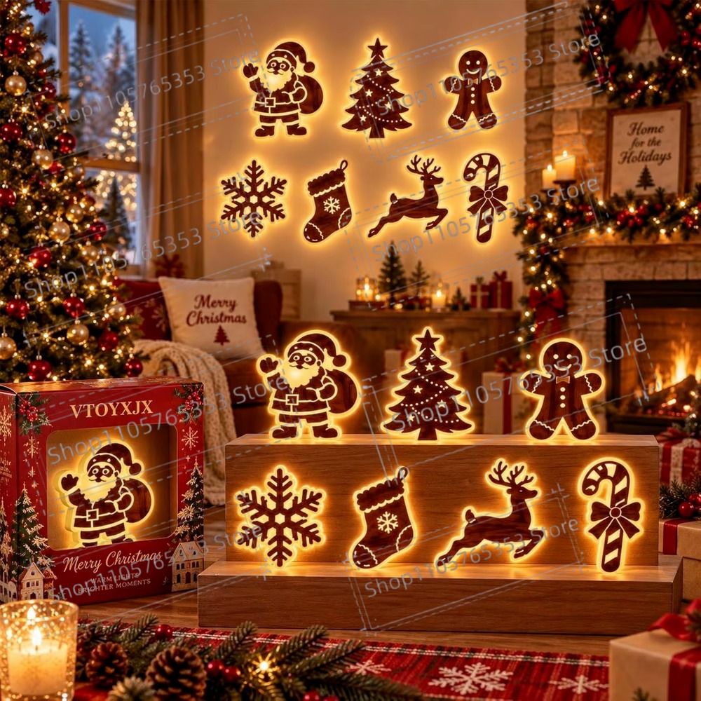 Lighting Christmas Decor - 2027 ของตกแต่งคริสต์มาสเรนเดียร์เรืองแสง ไฟ LED สติกเกอร์ติดผนังเรนเดียร์เรืองแสง ไฟประดับเทศกาลกลางแจ้ง