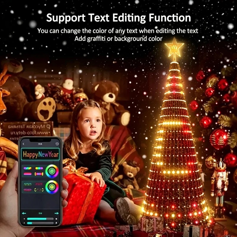 Lighting Christmas Decor - ไฟประดับยอดต้นคริสต์มาส RGB อัจฉริยะ, โคมไฟดาว LED ควบคุมผ่านแอปพลิเคชันบลูทูธ
