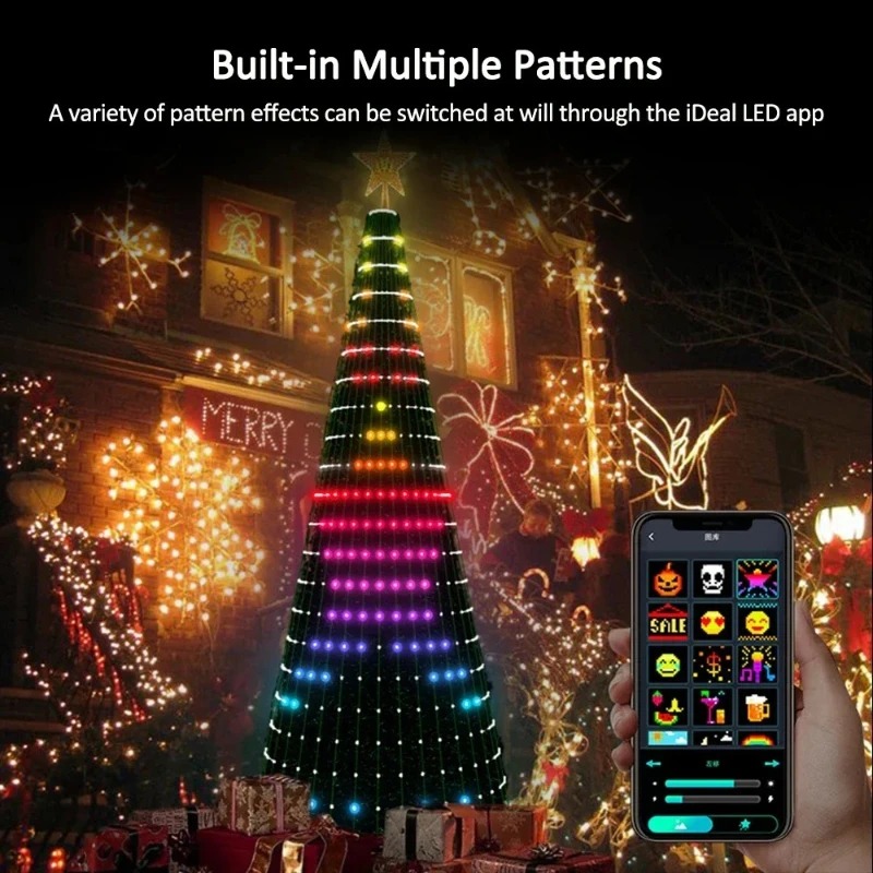 Lighting Christmas Decor - ไฟประดับต้นคริสต์มาสรูปดาว RGB LED, ควบคุมผ่านแอปพลิเคชันบลูทูธ พร้อมรีโมทคอนโทรลและตั้งเวลาได้ สำหรับตกแต่งบ้านในช่วงคริสต์มาส
