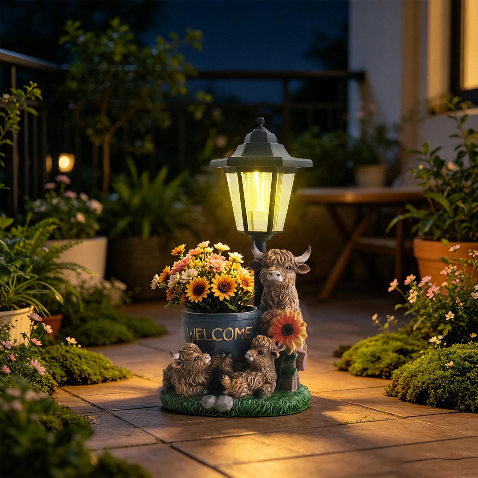 Up Lighting Decor - รูปปั้นวัวเรซิ่นตกแต่งสวนพลังงานแสงอาทิตย์ พร้อมไฟส่องสว่าง สำหรับสนามหญ้า ระเบียง ชานบ้าน ลานบ้าน