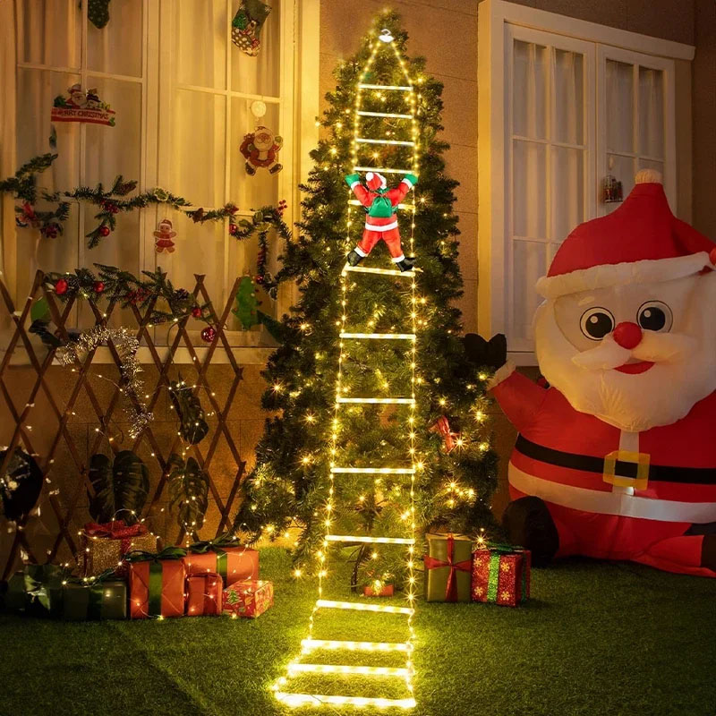 Lighting Christmas Decor - ไฟคริสต์มาส LED สายไฟตกแต่งบันไดพร้อมซานตาคลอส สำหรับตกแต่งภายในและภายนอก หน้าต่าง สวน
