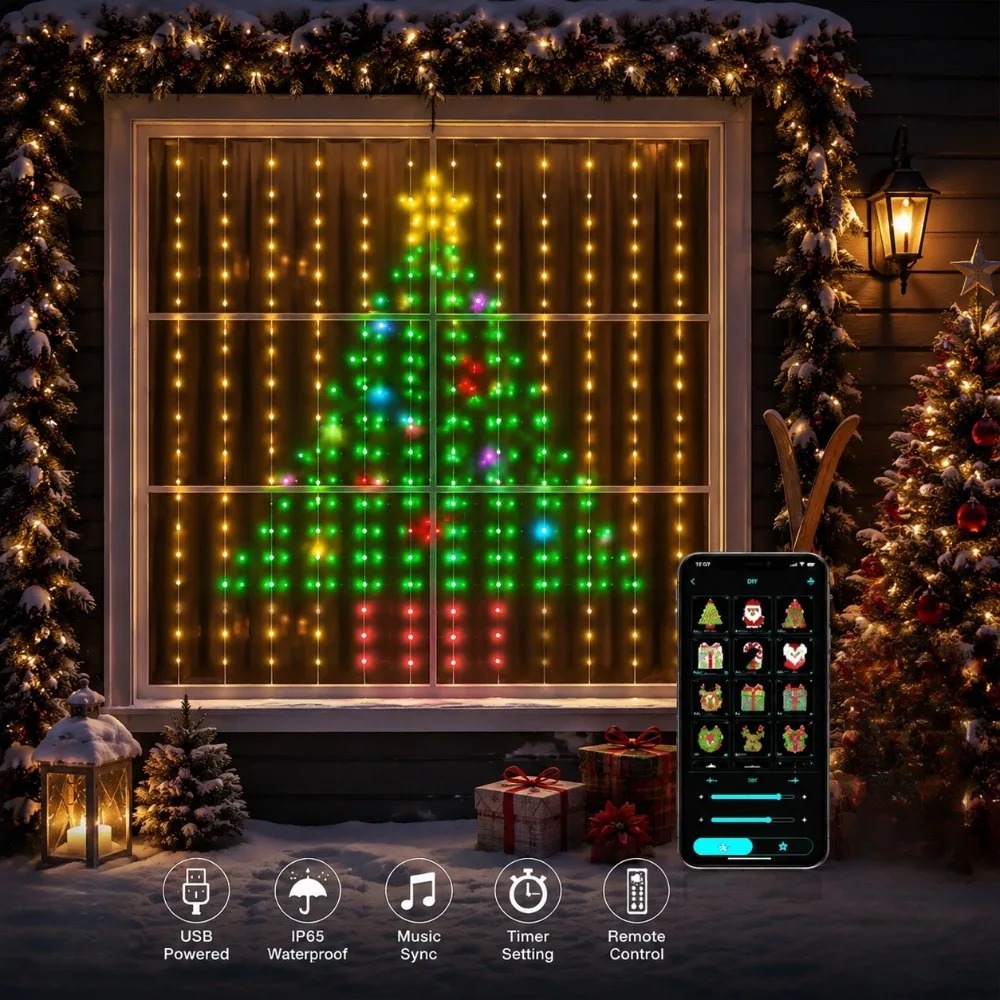 ไฟม่านพิกเซล LED ควบคุมผ่านแอป - Lighting Christmas Decor บทวิจารณ์และราคา
